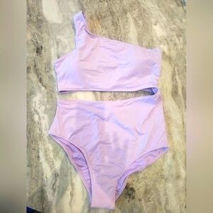 NWT YONIQUE One-Shoulder Bikini Set L Lavender High Waist Swimsuit 2-Piece